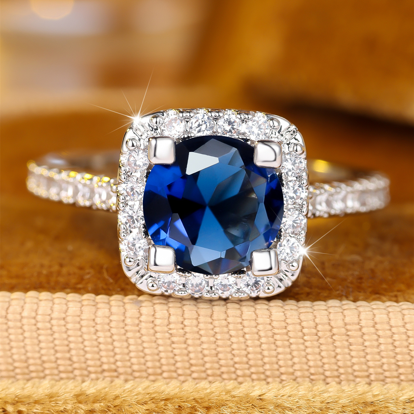 ANGOL Light Luxury Blue Main Stone Prong-Set Ring, Elegant Accessory